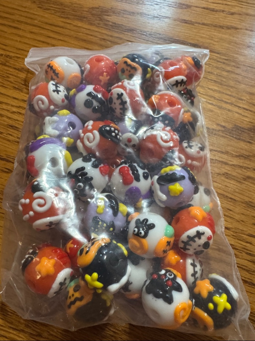 Halloween Themed Decorative Beads - Orange Black White Purple lot of 50